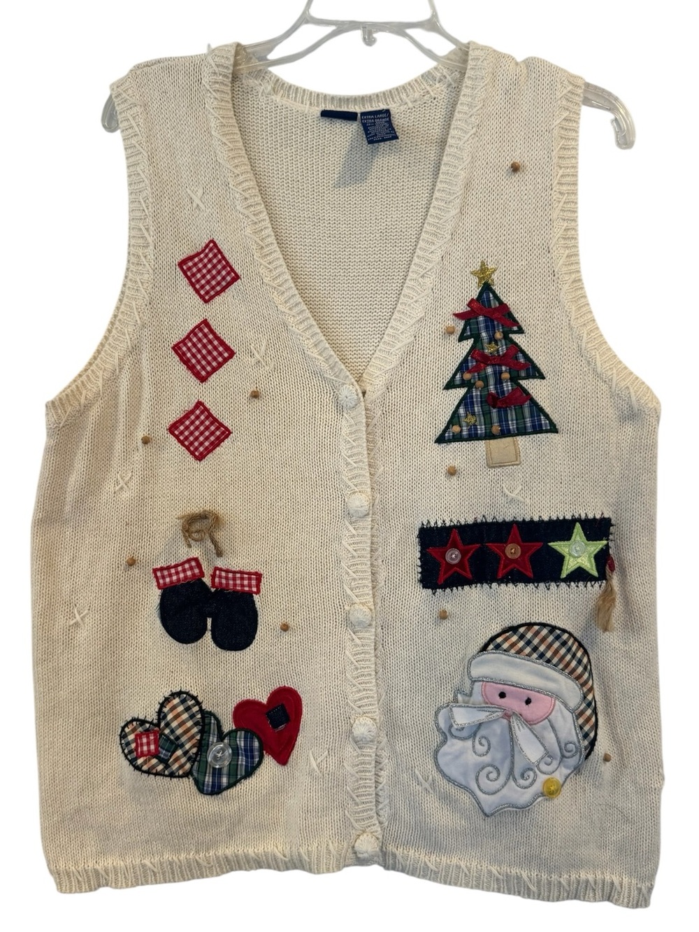 Cream Red Green Christmas Holiday Theme Santa Sweater Vest Fun Teacher XL